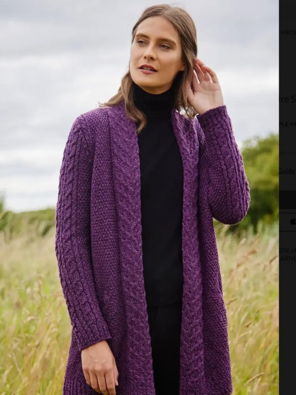 Blarney Woollen Mills Purple Marl Aran Open Face Cardigan